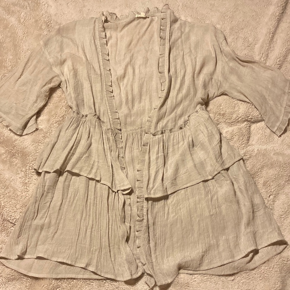 Easel Cream/Natural Boho Style Lightweight Cardigan